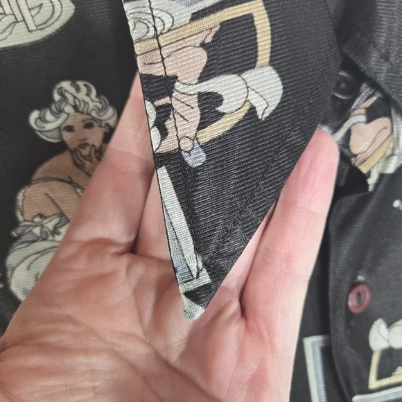 Vtg 70s Art Deco Woman Black Nylon Long Sleeve Shirt - Picture 4 of 8